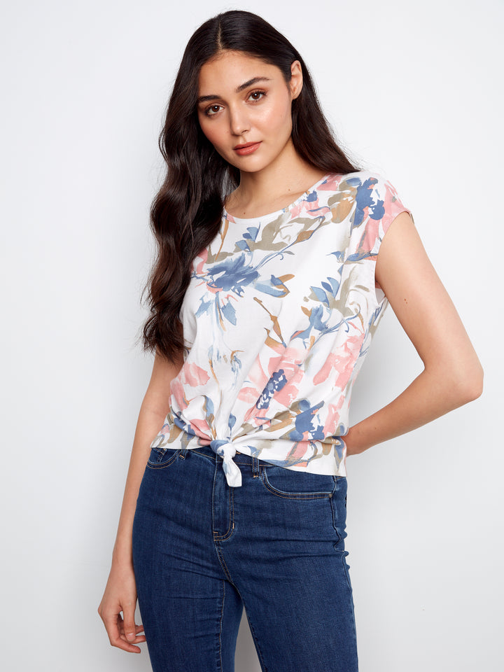 Artist Print Tie Front Top