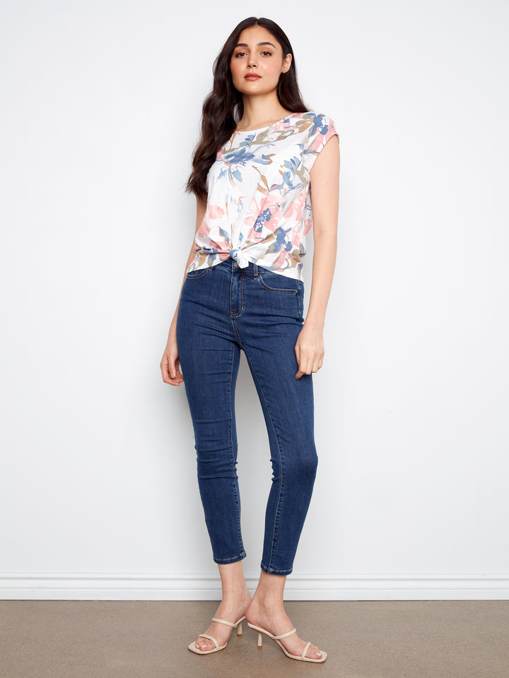 Artist Print Tie Front Top