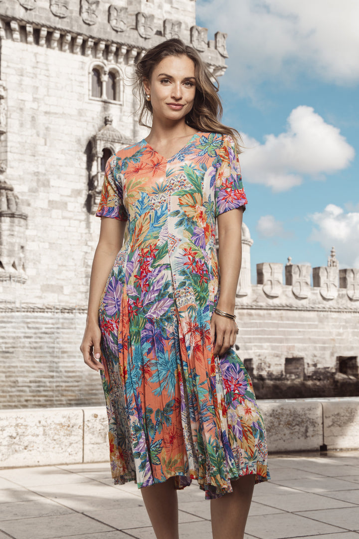 Aruba Short Sleeve Godet Dress