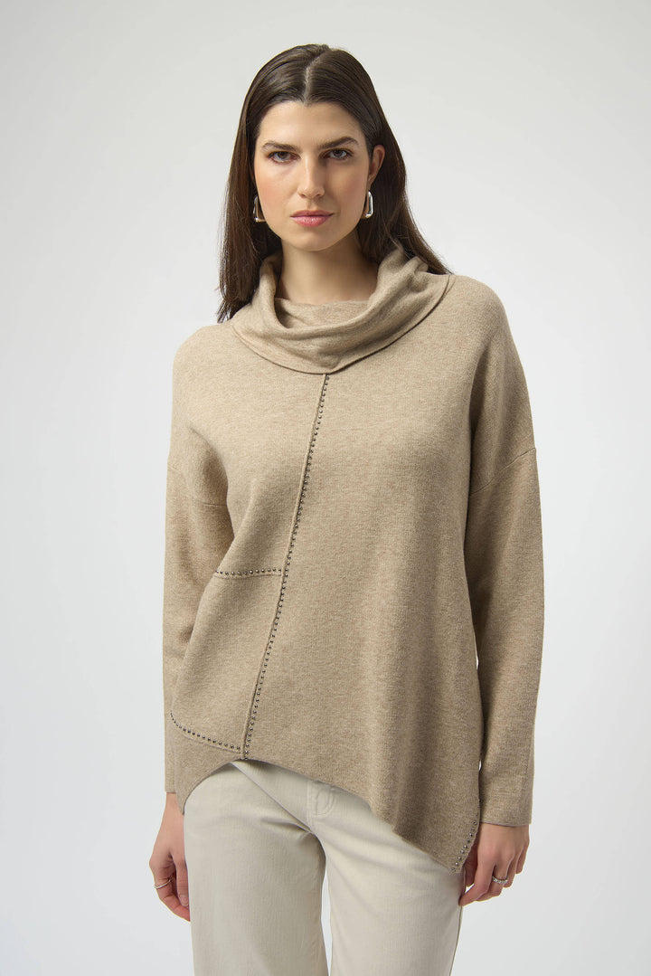 Asymmetrical Studded Cowl Neck Sweater