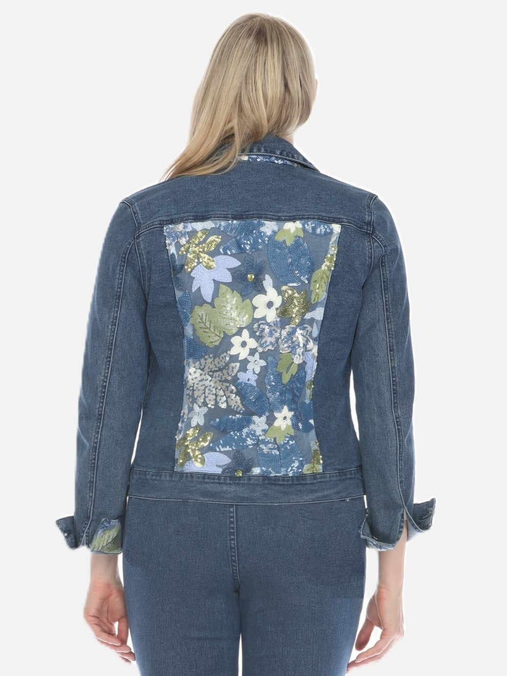 Aurora Sequin Floral Detail Denim Jacket