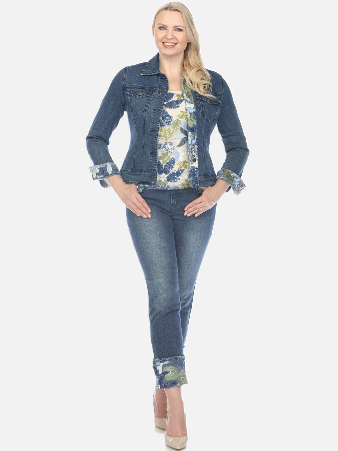 Aurora Sequin Floral Detail Denim Jacket