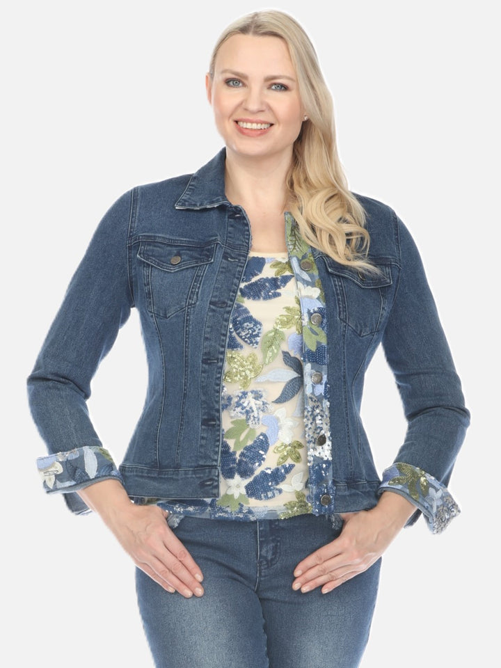 Aurora Sequin Floral Detail Denim Jacket