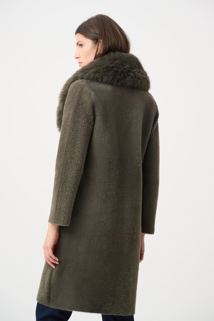 Avocado Feather Yarn Faux Fur Trim Sweater Coat