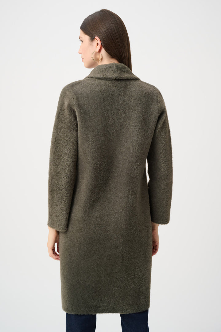 Avocado Feather Yarn Faux Fur Trim Sweater Coat
