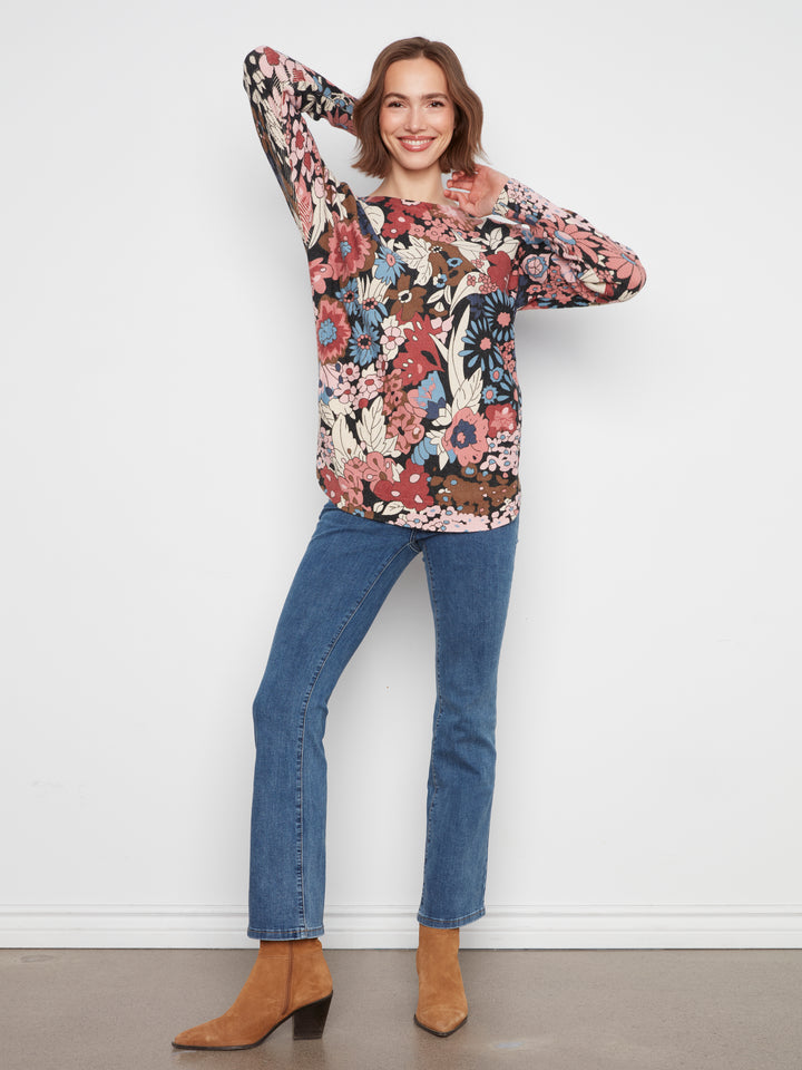 Azalea Print Round Hem Sweater