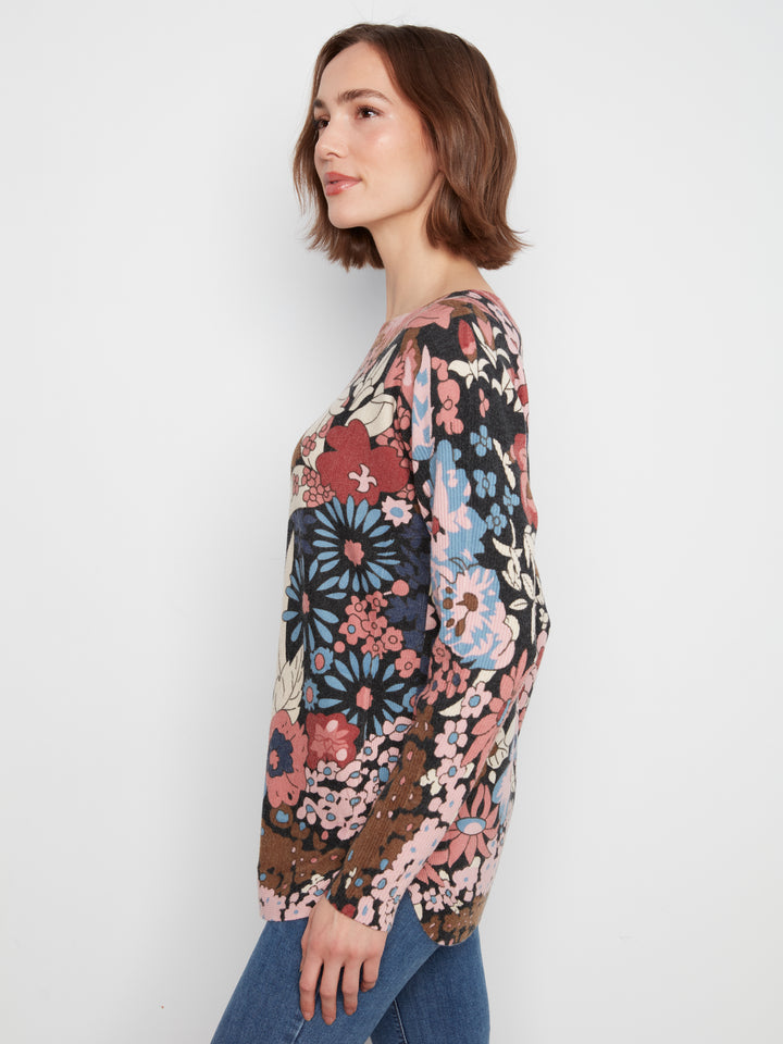 Azalea Print Round Hem Sweater