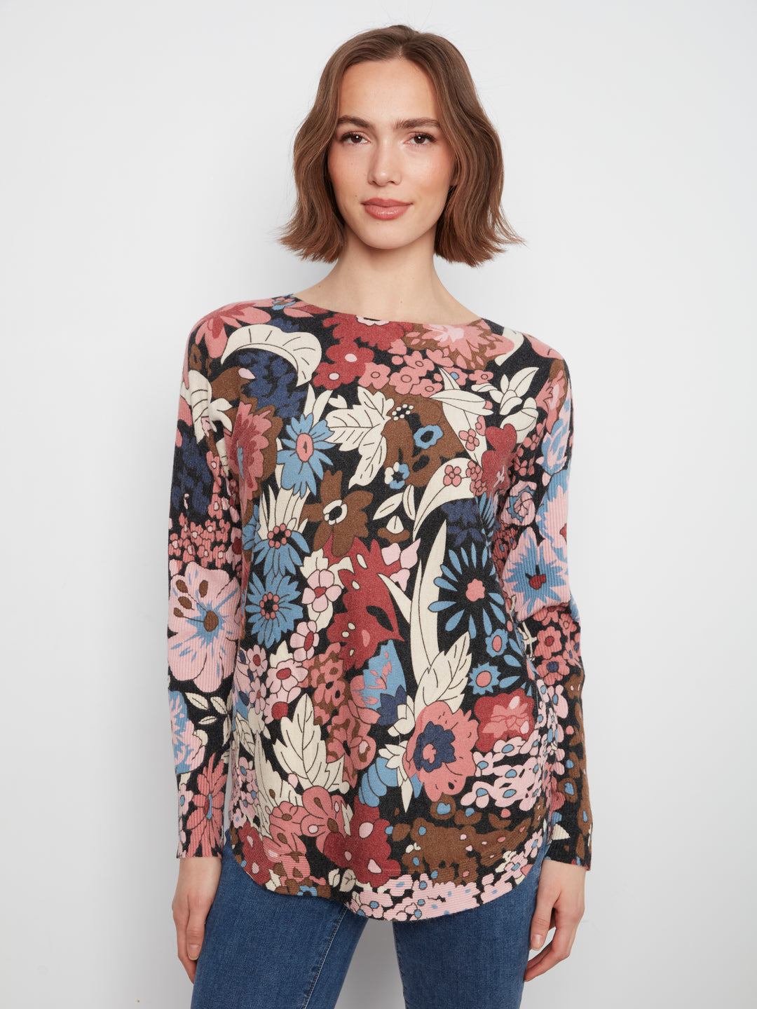 Azalea Print Round Hem Sweater