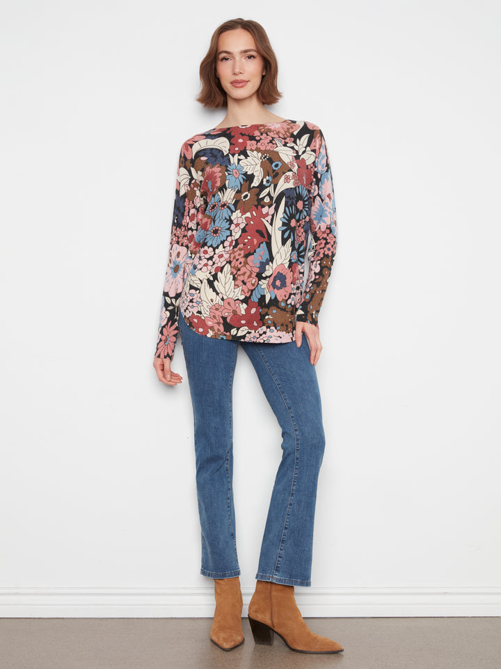 Azalea Print Round Hem Sweater