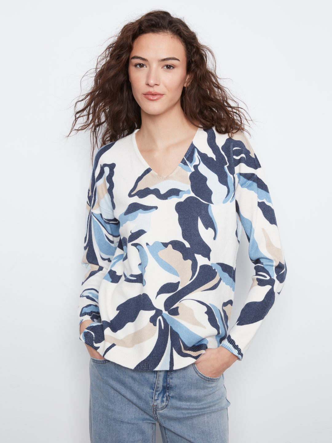 Azurine Print Plushy Knit Sweater