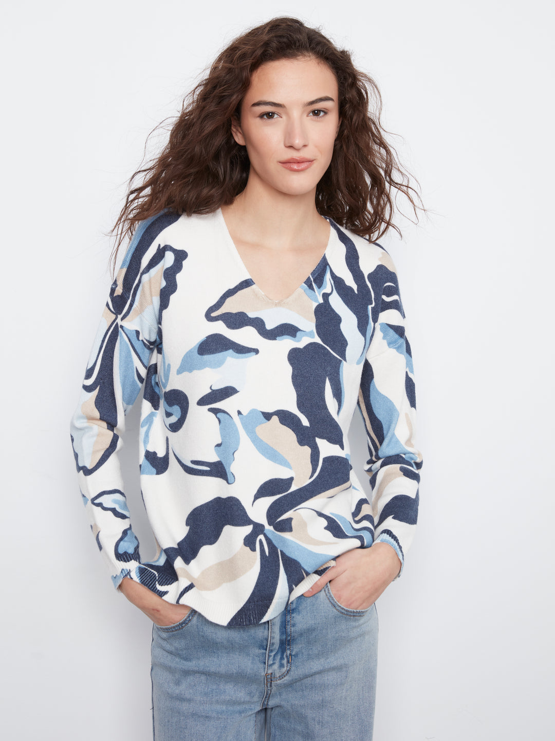 Azurine Print Plushy Knit Sweater