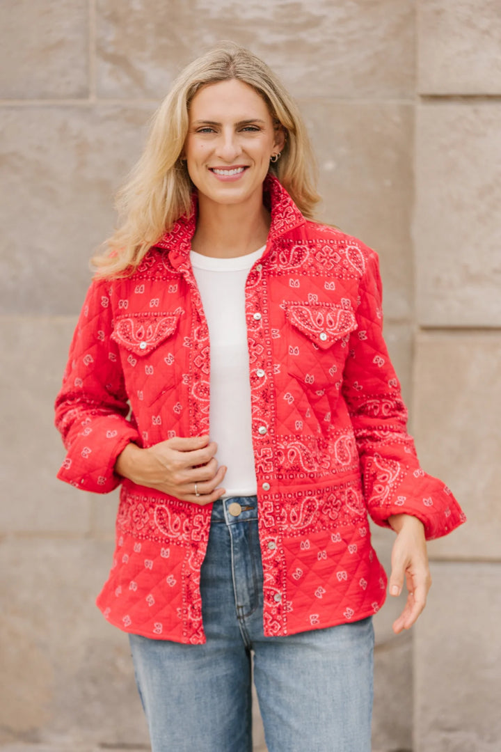 Bandana Red Quilted Shacket