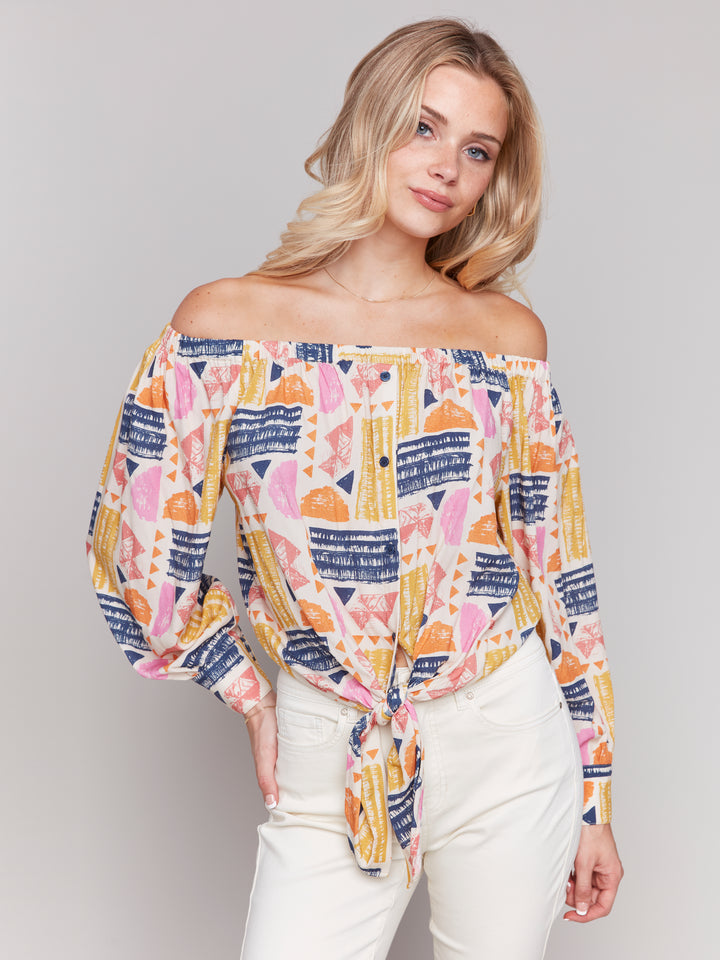 Batik Print Off Shoulder Blouse