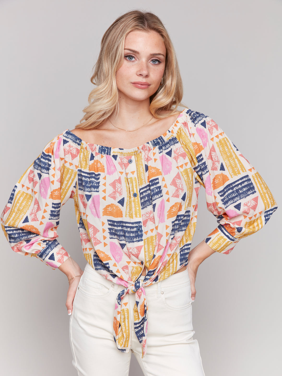 Batik Print Off Shoulder Blouse