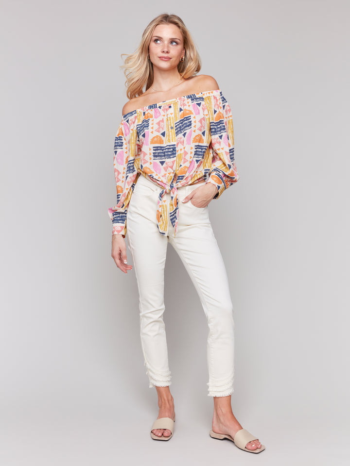 Batik Print Off Shoulder Blouse