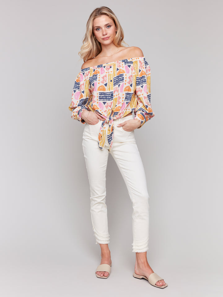 Batik Print Off Shoulder Blouse