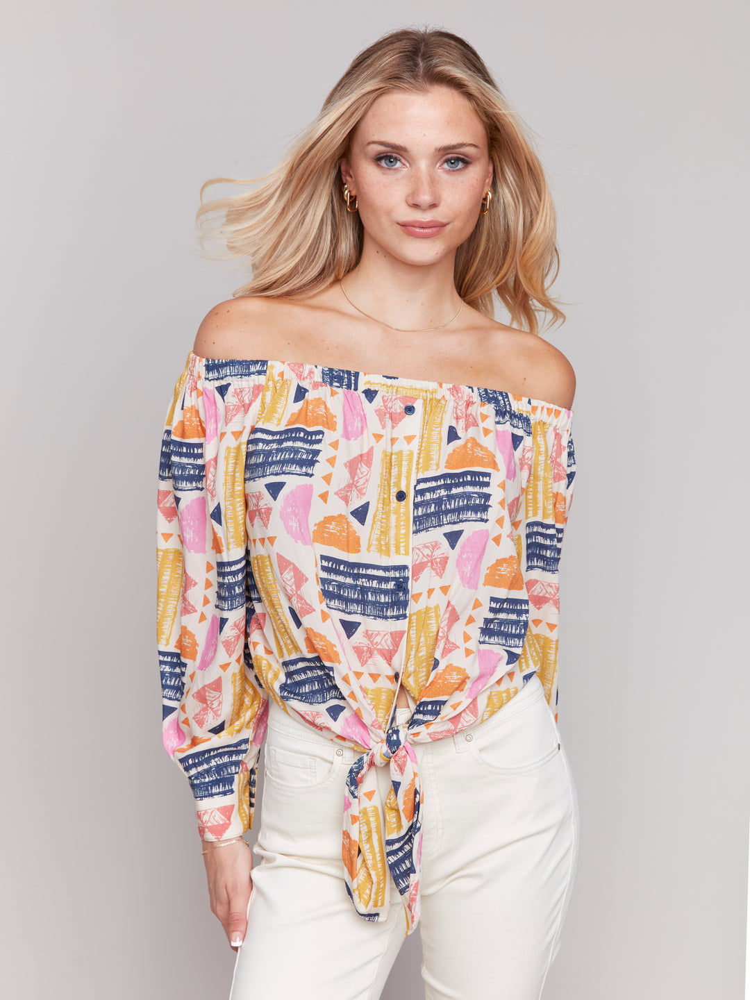 Batik Print Off Shoulder Blouse