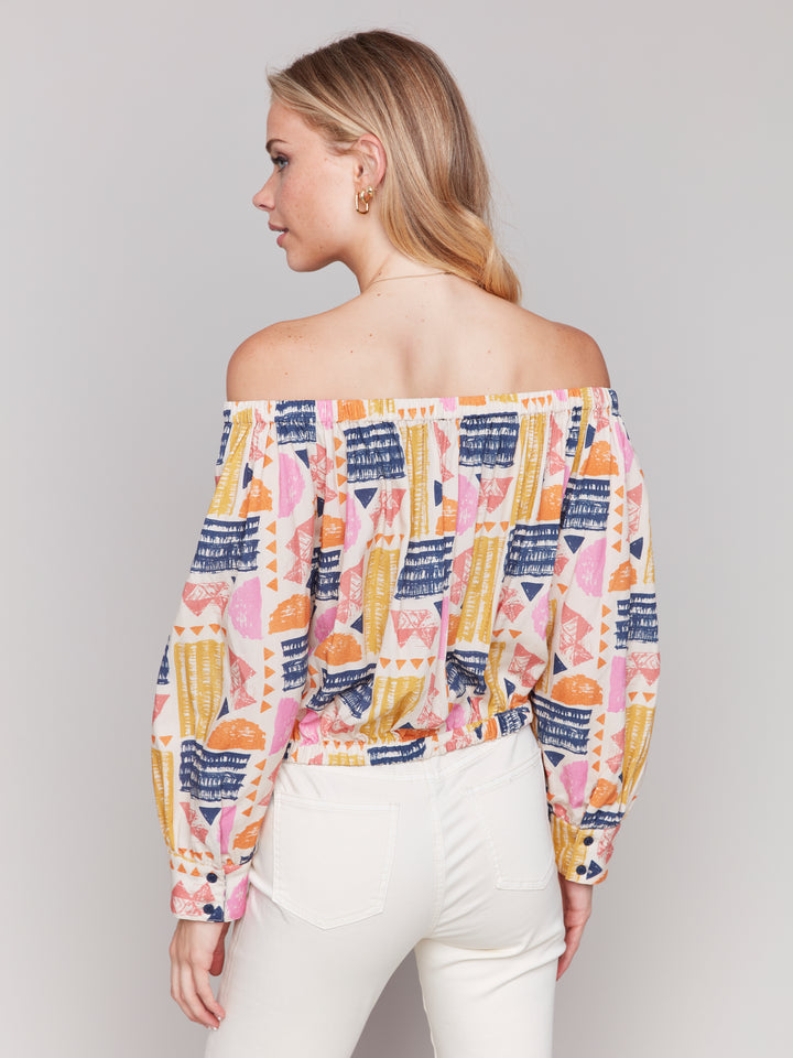 Batik Print Off Shoulder Blouse