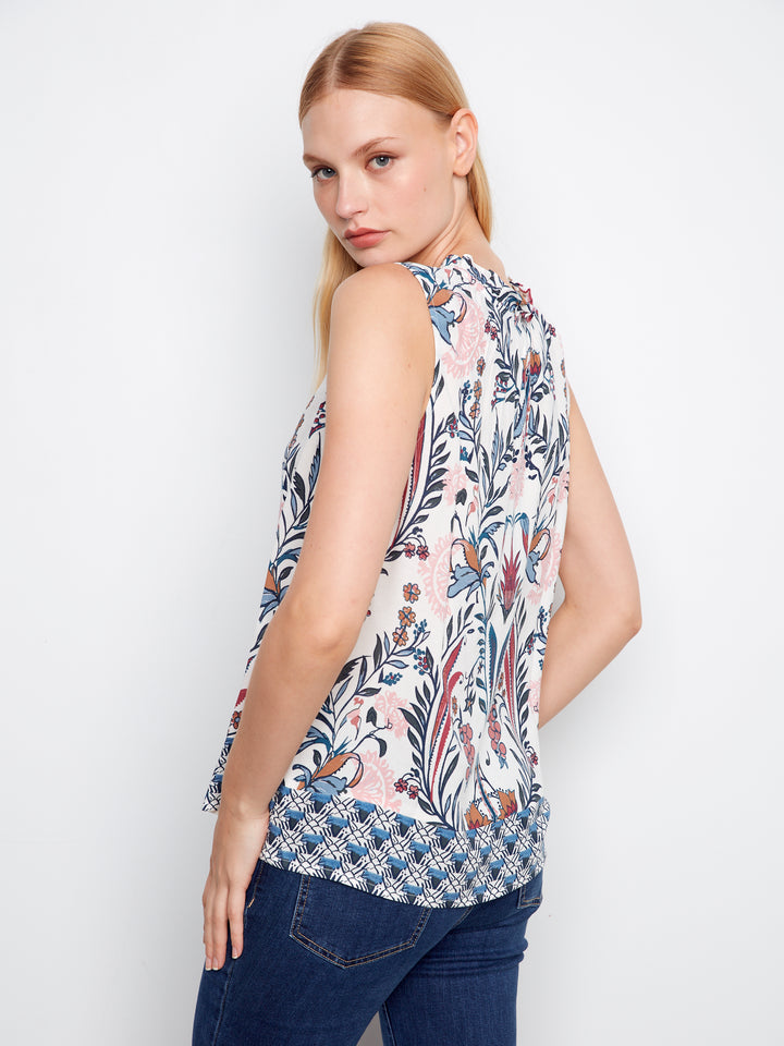 Bella Border Print Ruffle Neck Top