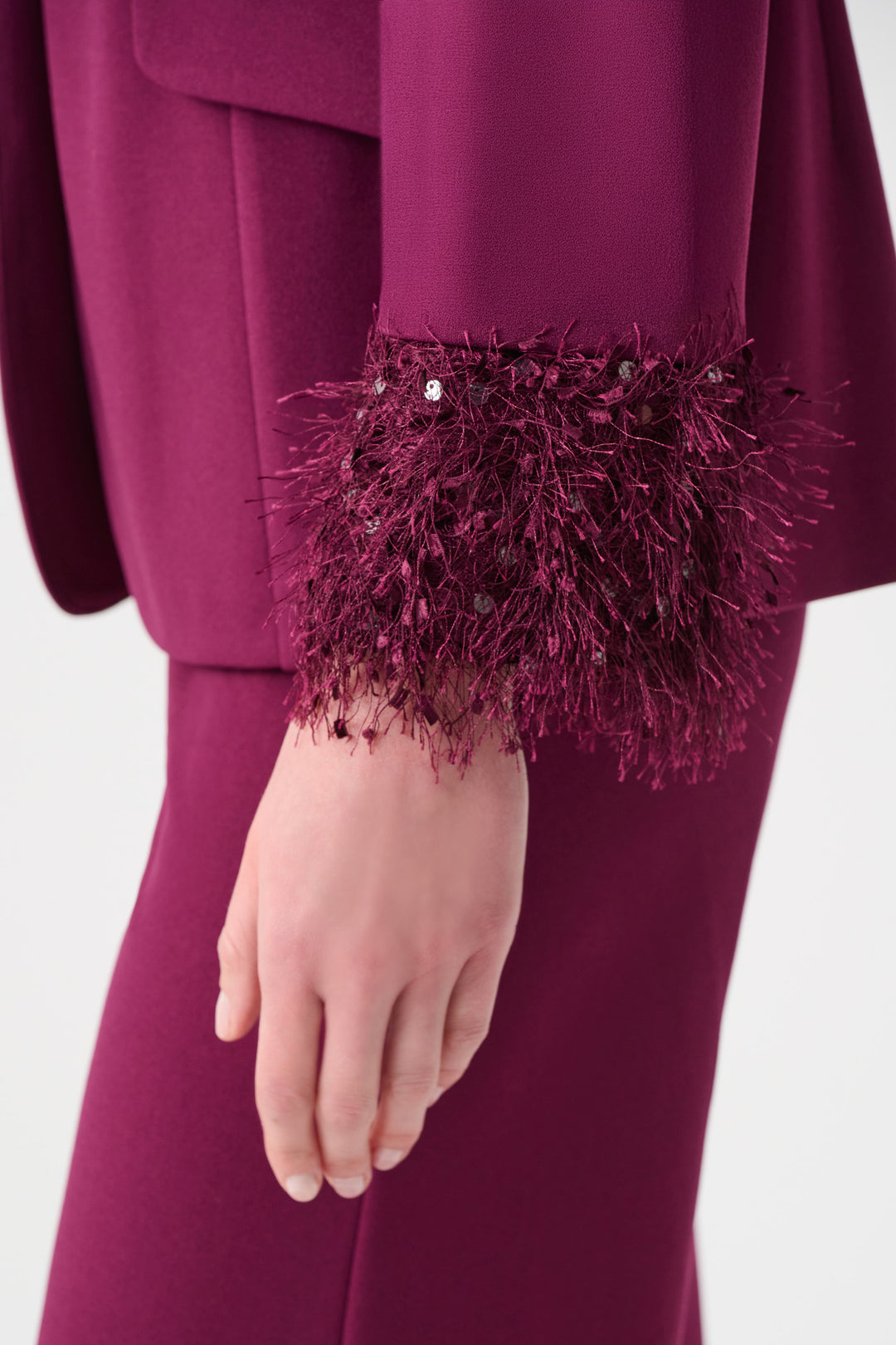 Berry Burst Scuba Crepe Fitted Blazer with Fringe Sleeves