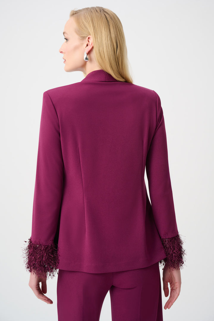 Berry Burst Scuba Crepe Fitted Blazer with Fringe Sleeves