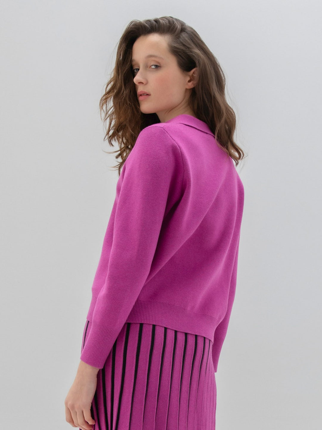 Berry Collared Notch Neck Sweater