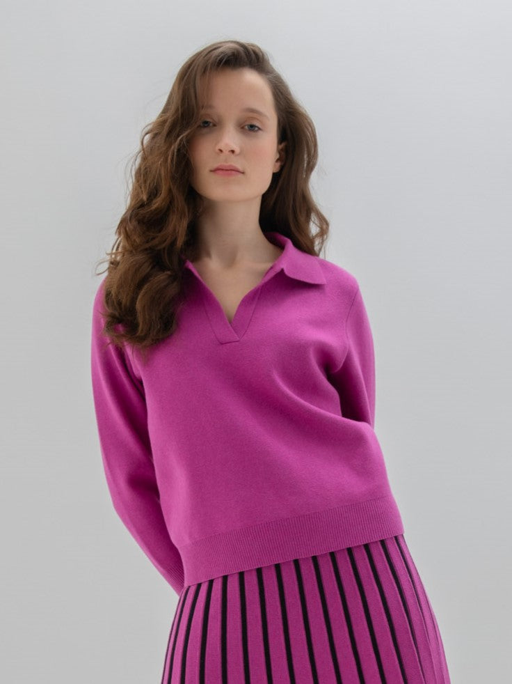 Berry Collared Notch Neck Sweater