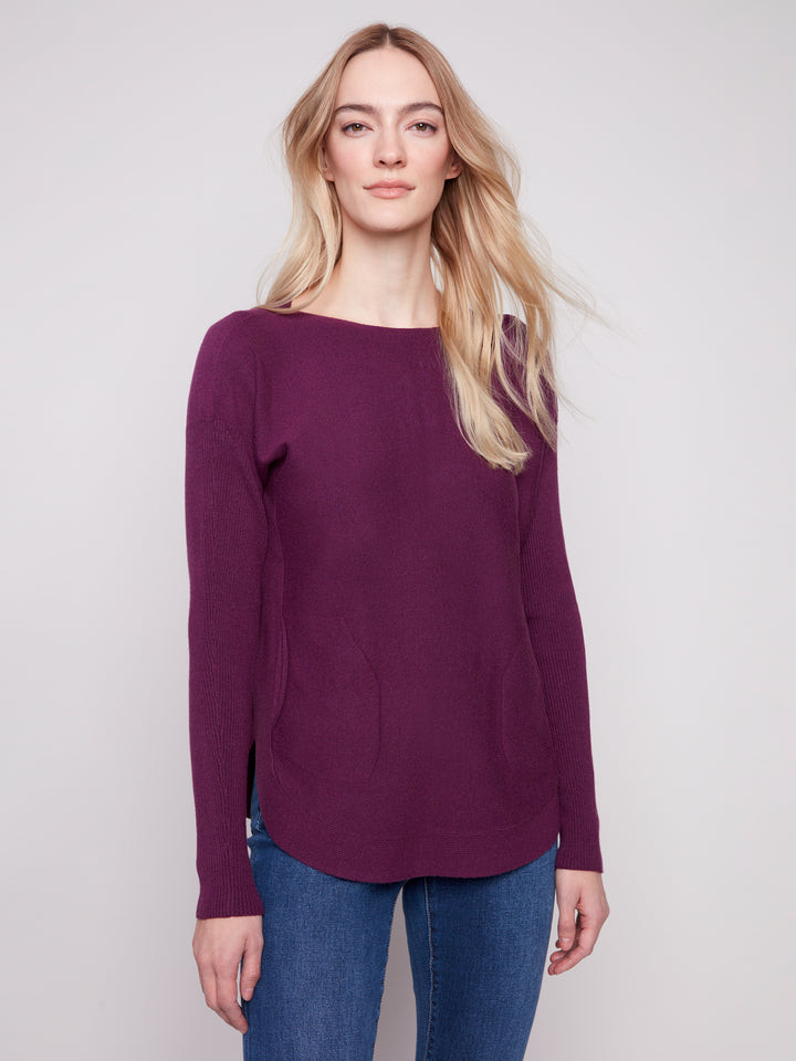 Berry Lace-Up Back Plushy Knit Sweater