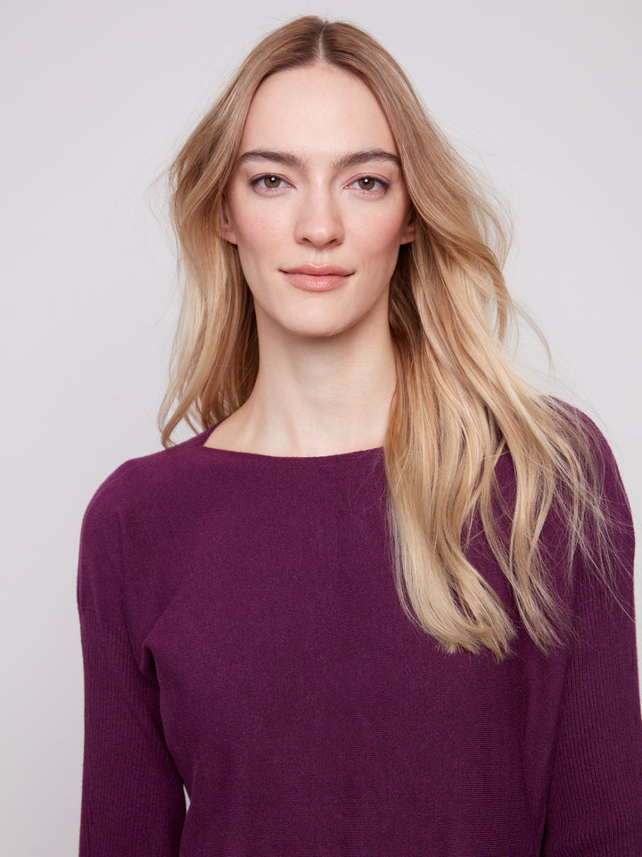 Berry Lace-Up Back Plushy Knit Sweater