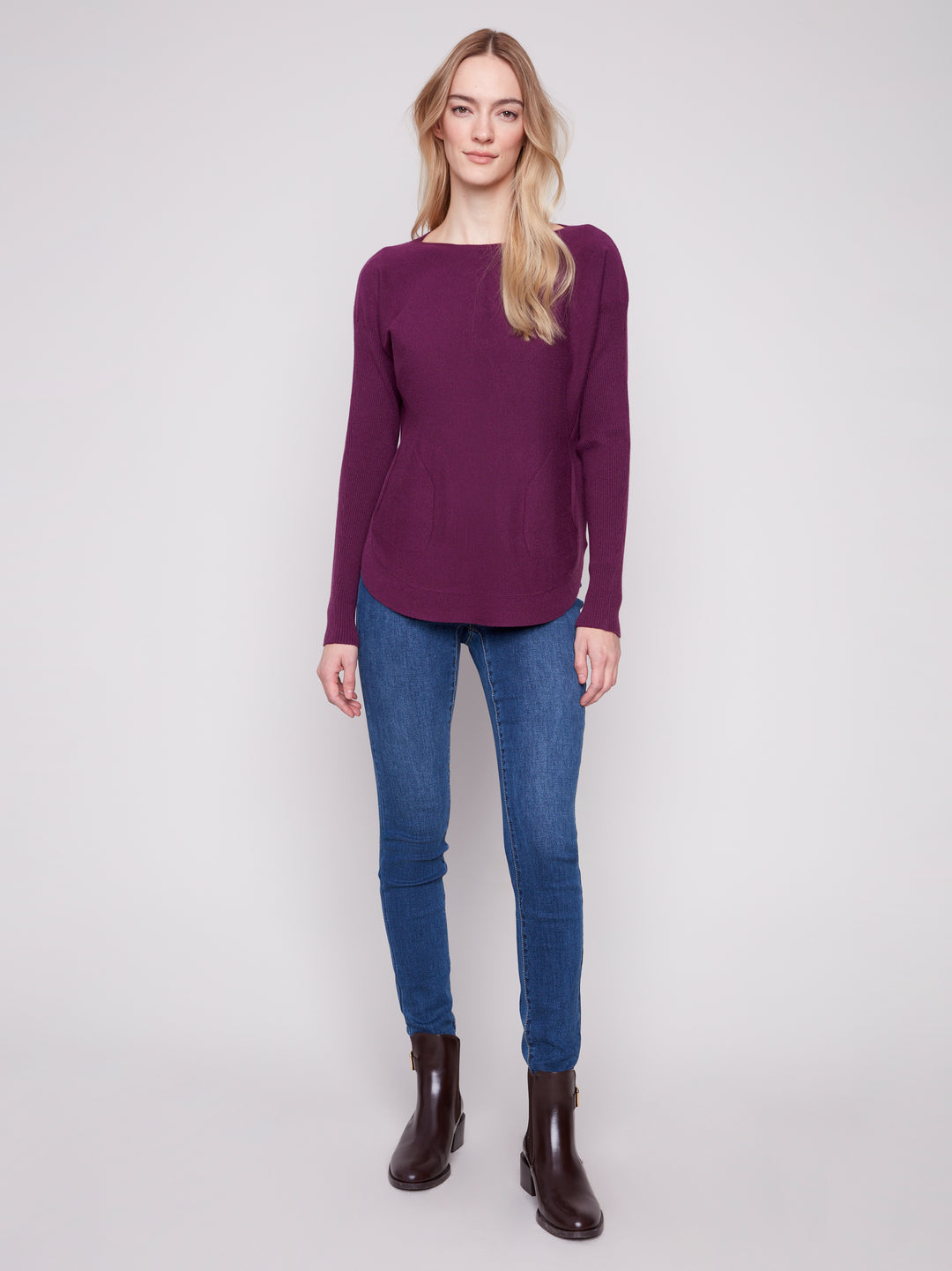 Berry Lace-Up Back Plushy Knit Sweater