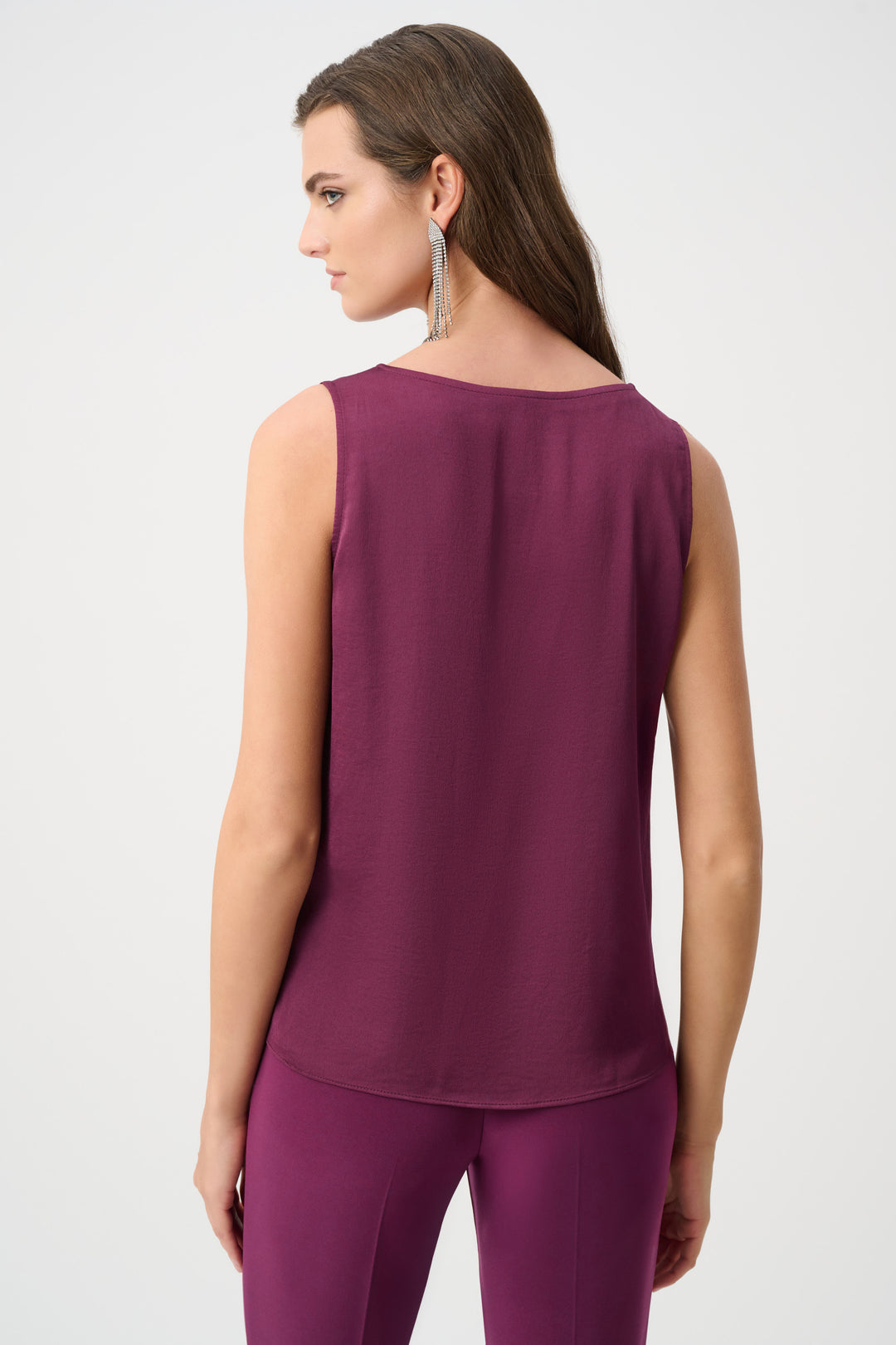 Berry Lace Trim Satin V-Neck Top