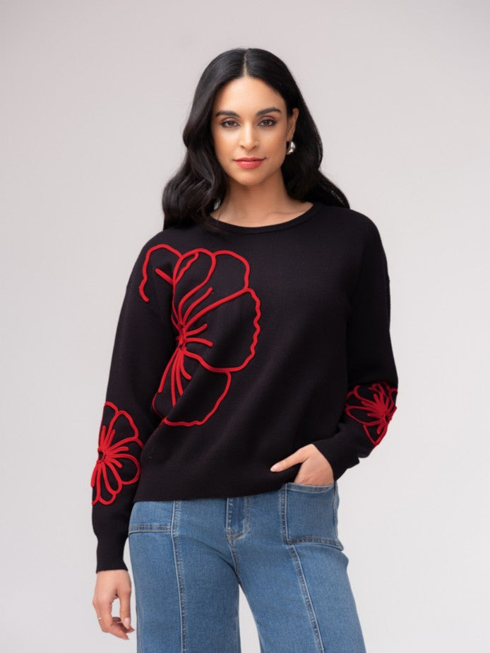 Big Flower Round Neck Sweater