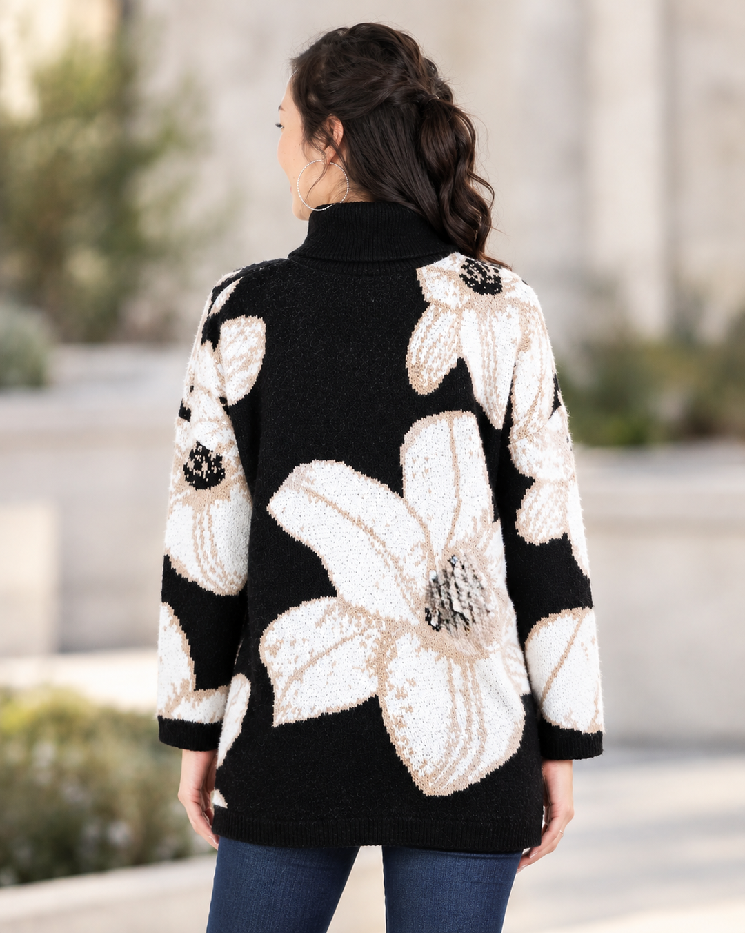 Big Jewelled Flower Cocoon Sweater