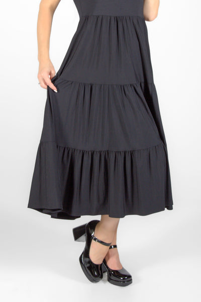 Black Bamboo Tiered Short Sleeve Dress