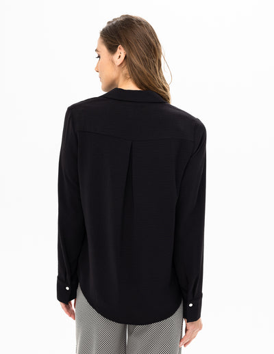 Black Button Detail Pleat Blouse
