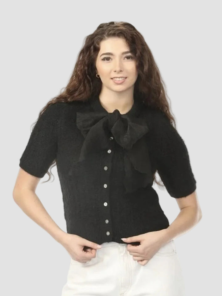Black Colette Bow Detail Knitted Cardigan