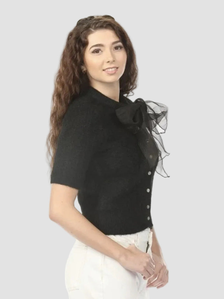 Black Colette Bow Detail Knitted Cardigan