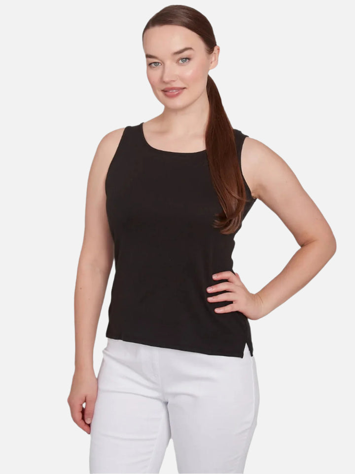 Black Cotton Rib Knit Tank Top