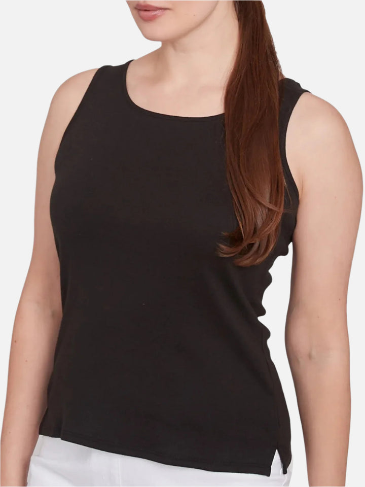 Black Cotton Rib Knit Tank Top