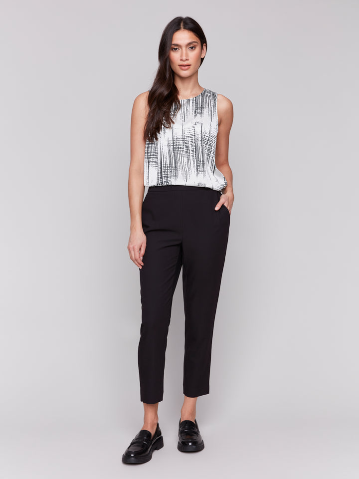 Black Crepe Pull On Crop Pant