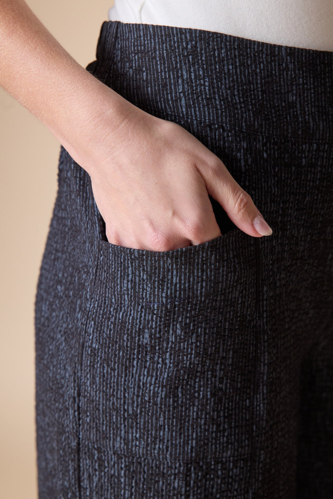 Black Crinkle Crepe Striped Aria Pant