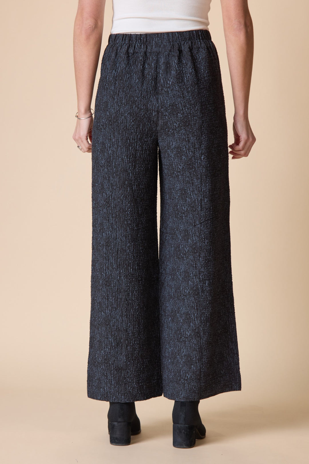 Black Crinkle Crepe Striped Aria Pant