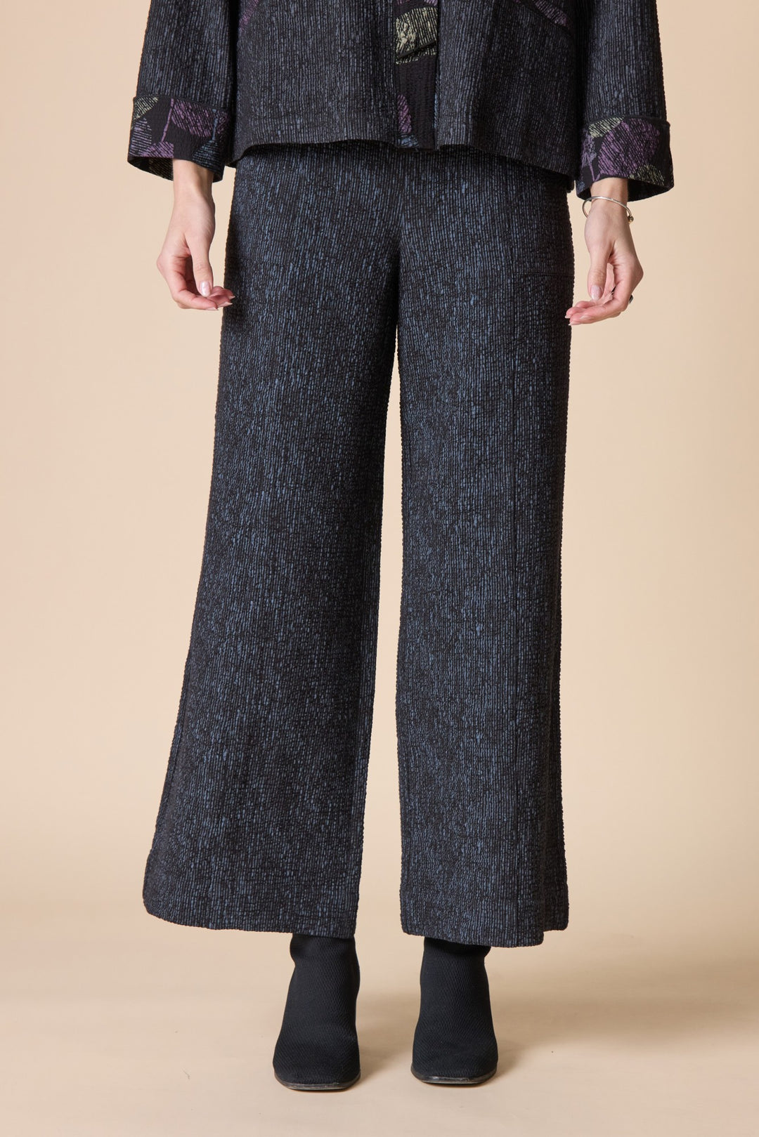 Black Crinkle Crepe Striped Aria Pant