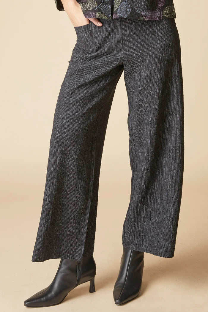 Black Crinkle Crepe Striped Aria Pant
