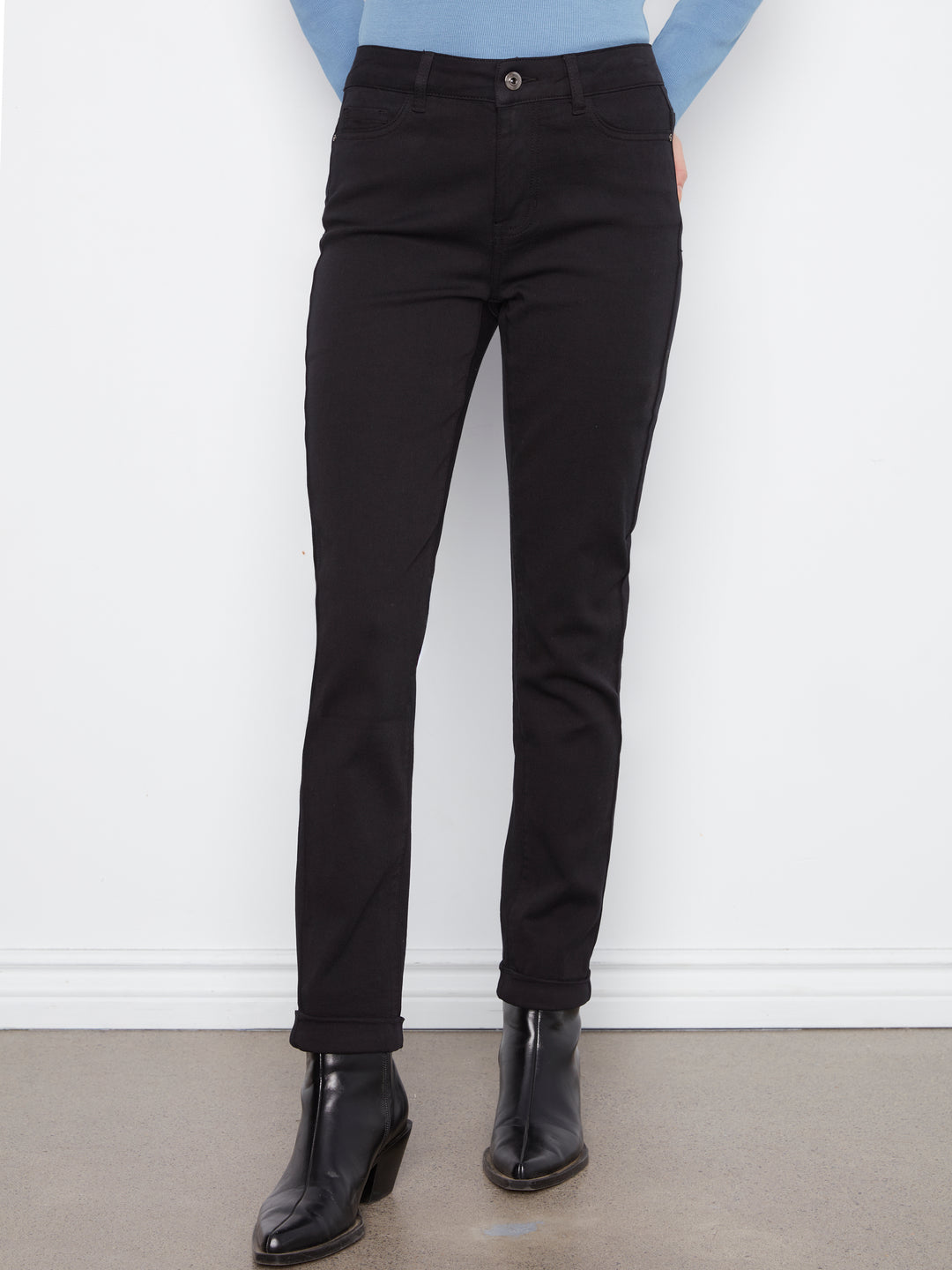 Black Cuffed Hem Twill Pant