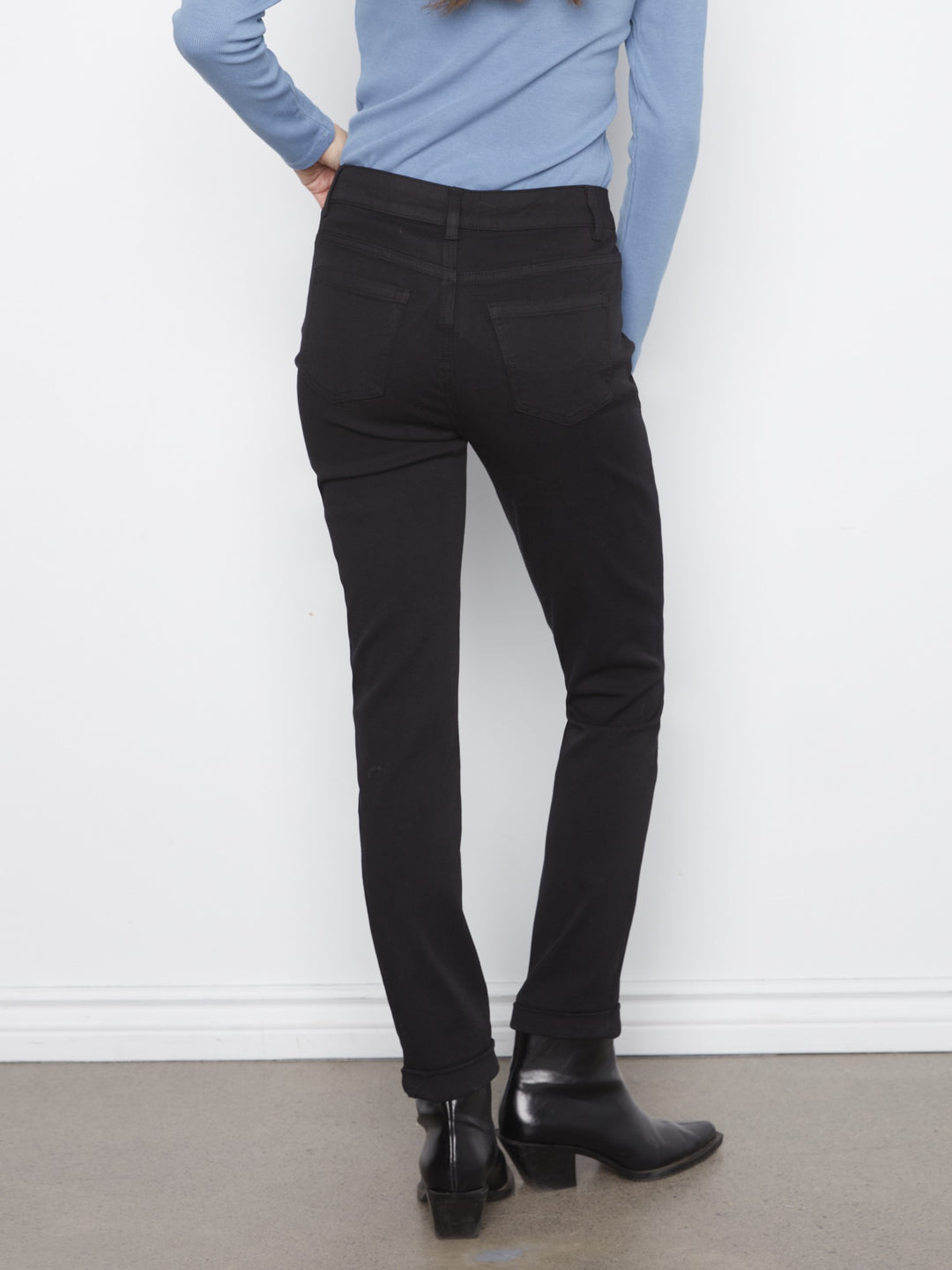Black Cuffed Hem Twill Pant