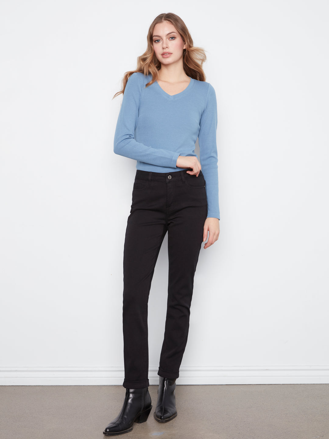 Black Cuffed Hem Twill Pant
