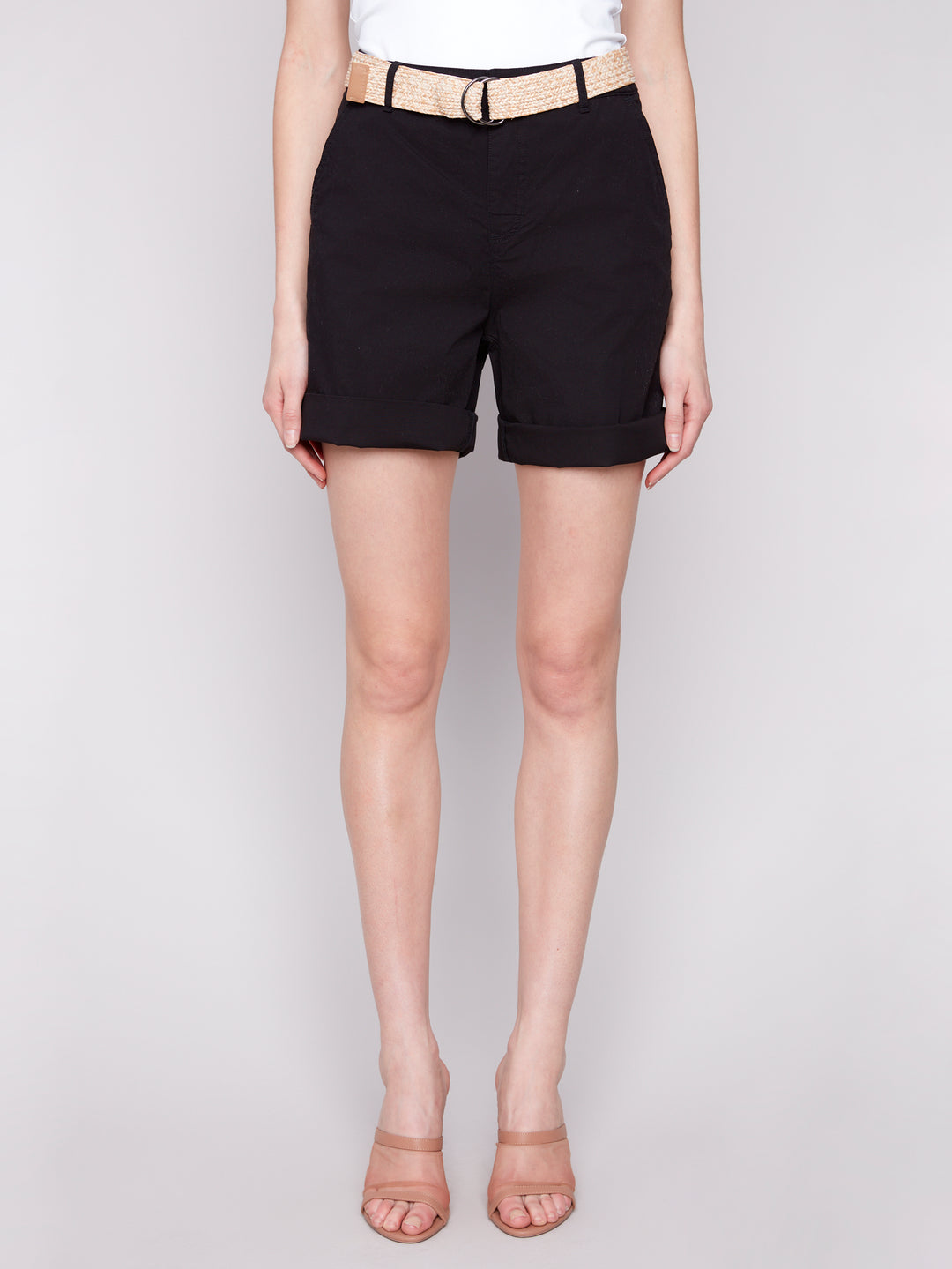 Black Cuffed Shorts With Belt