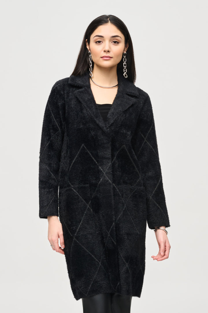 Black Diamond Pattern Plush Knit Coat