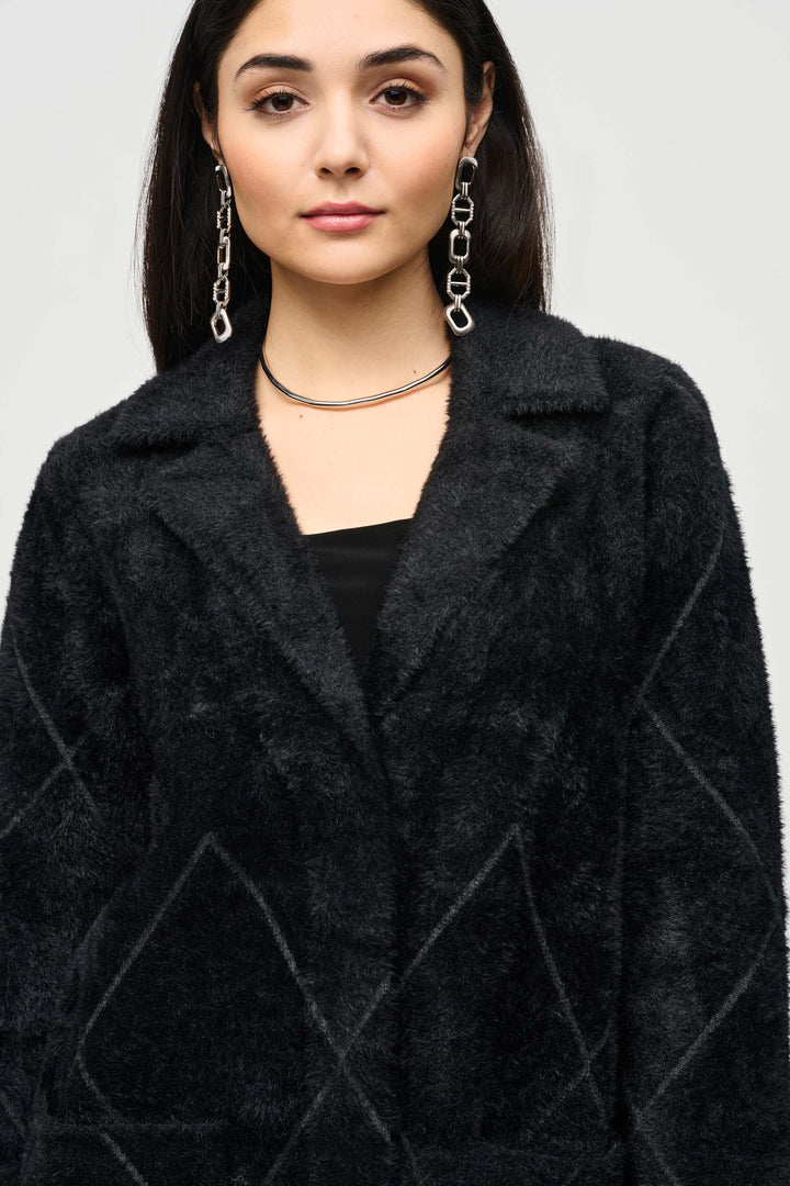 Black Diamond Pattern Plush Knit Coat